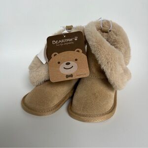 NWT!!! BearPaw Leather Faux Fur Booties Bow 6-12 months